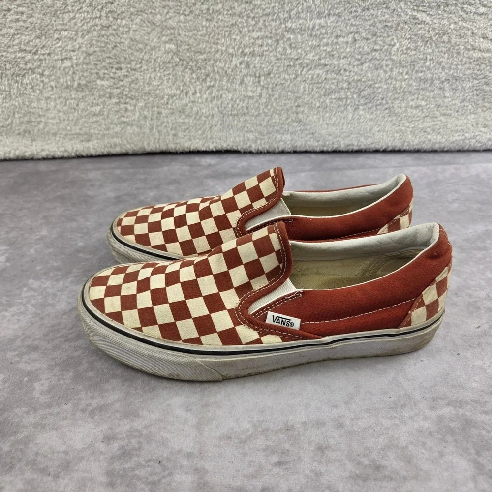 Vans Classic Slip-On Checkerboard Terracotta Orange Sneakers Mens 6.5 Womens 8